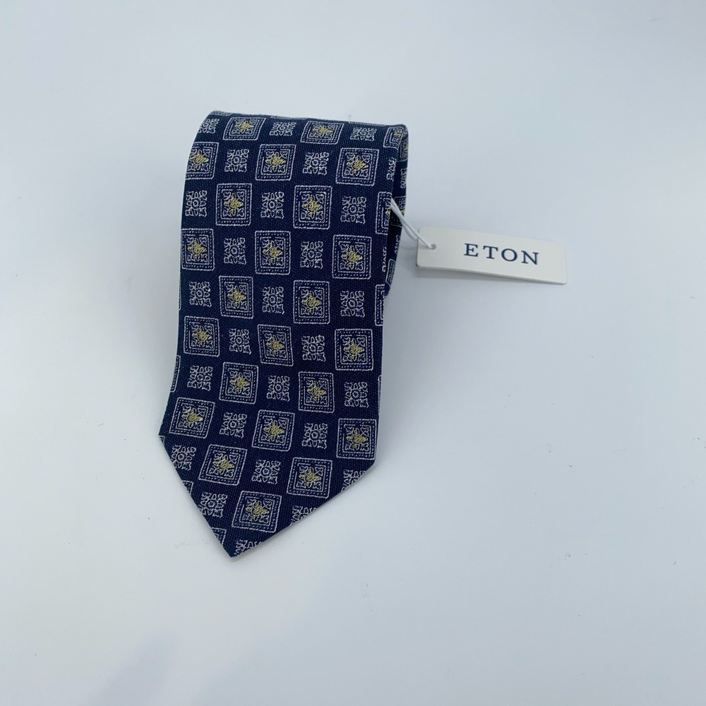 Eton Tie Men One Size Blue Patterned Linen Classic Fit Professional‎ Necktie NWT